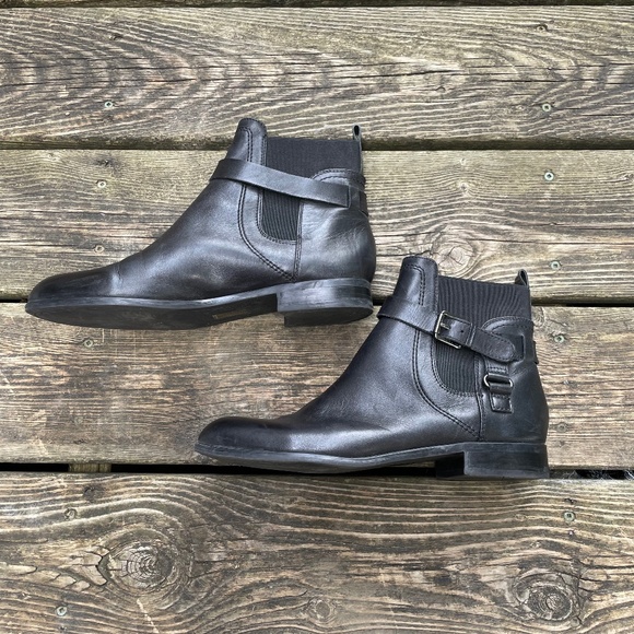Franco Sarto Black Leather Chelsea Style Ankle Boots with Buckle - Picture 1 of 9